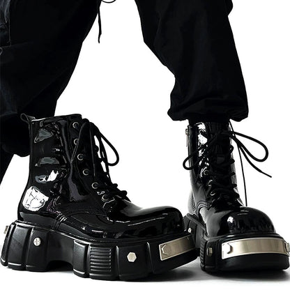 Chunky Sole Zipper Design High-Top Leather Boots WN19175