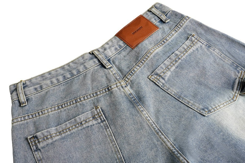 Bleached Cargo Pocket Wide Leg Denim Jeans WN27998