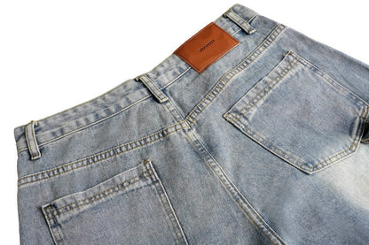 Bleached Cargo Pocket Wide Leg Denim Jeans WN27998