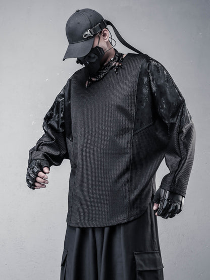 PU Leather Batwing Long Sleeve T-Shirt WN22558