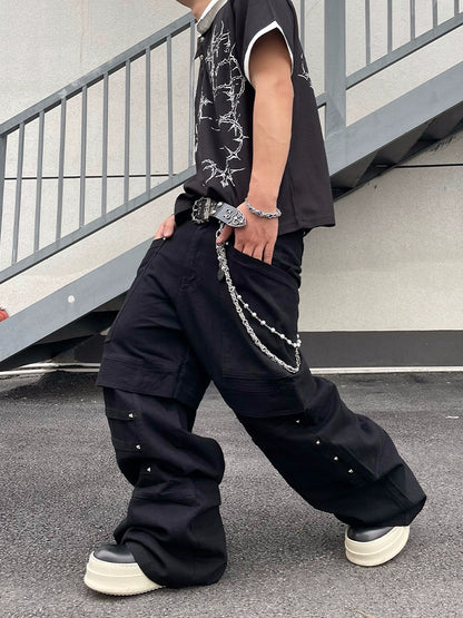 Studs Design Wide Leg Denim Jeans WN18839