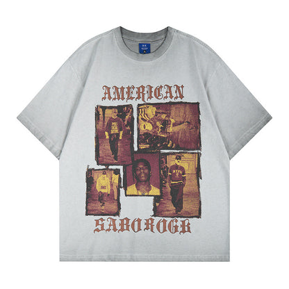 Washed Portrait Print Short Sleeve T-Shirt WN25785
