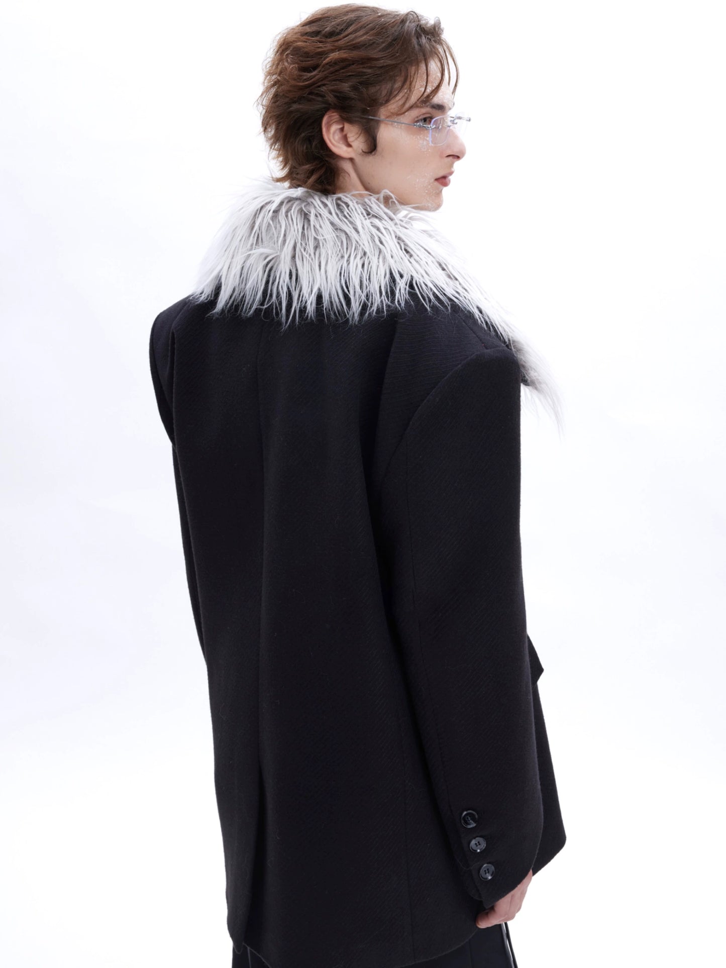 Textured Twill Fake Fur Collar Tailored Jacket WN11608