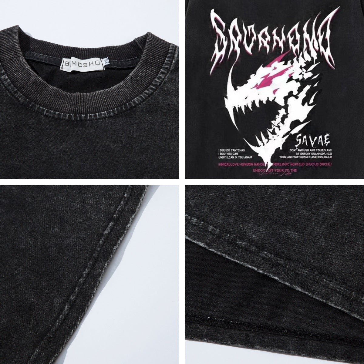 Washed Gothic Letter Short Sleeve T-Shirt WN26948