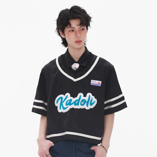 Patchwork Multi-Label V-Neck Short Sleeve T-Shirt WN20217