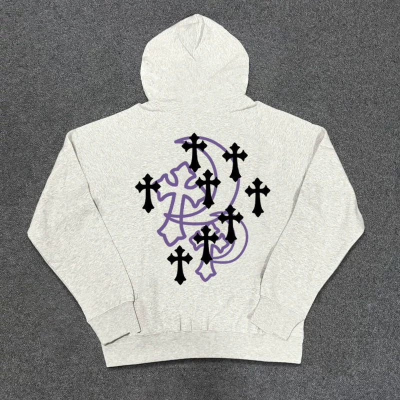 Heavyweight Cross Design Oversize Pullover Hoodie WN16239