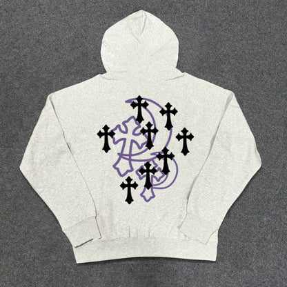 Heavyweight Cross Design Oversize Pullover Hoodie WN16239