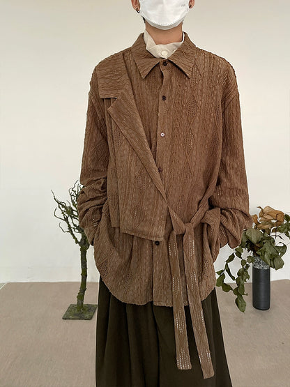 Jacquard Hollow-Out Patchwork Long Sleeve Shirt WN19960