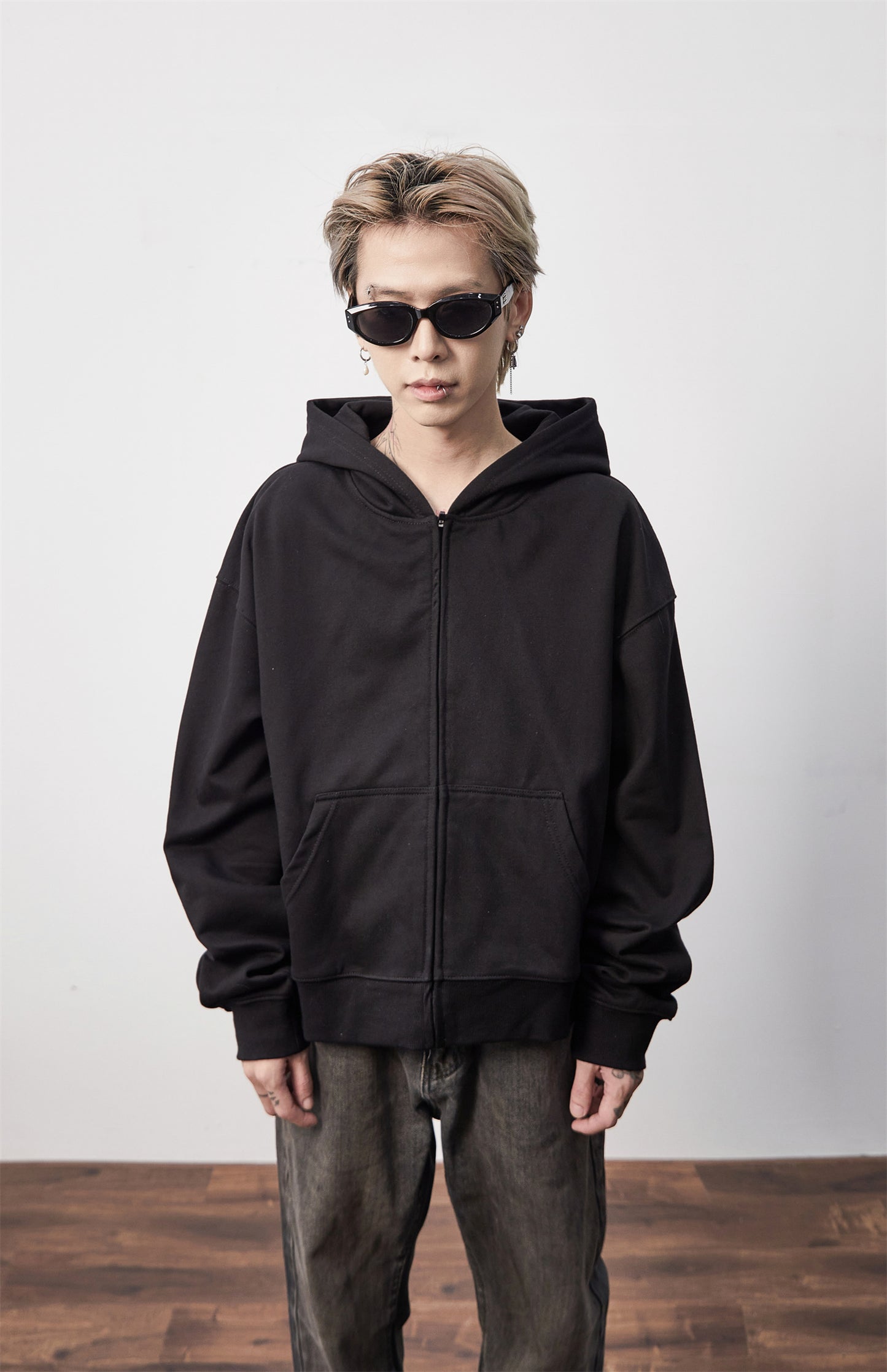 Drop-Shoulder Short Zipper Hoodie WN9891