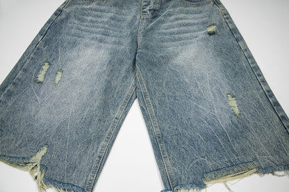 Leopard Print Damage Half Denim Jeans WN25462