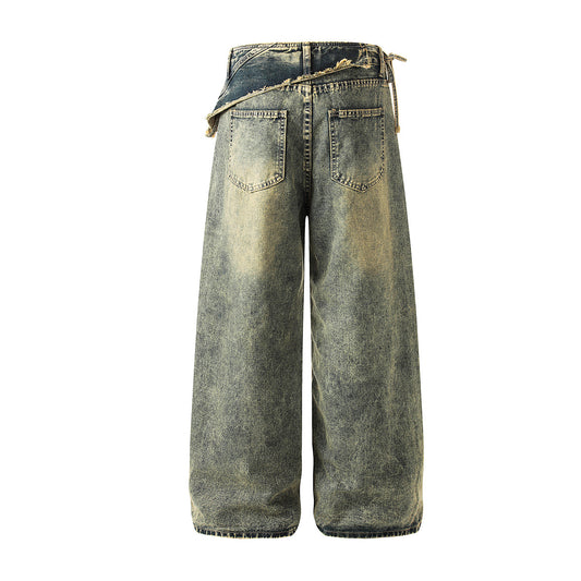 Washed Layered Fade Wide Leg Denim Jeans WN25448