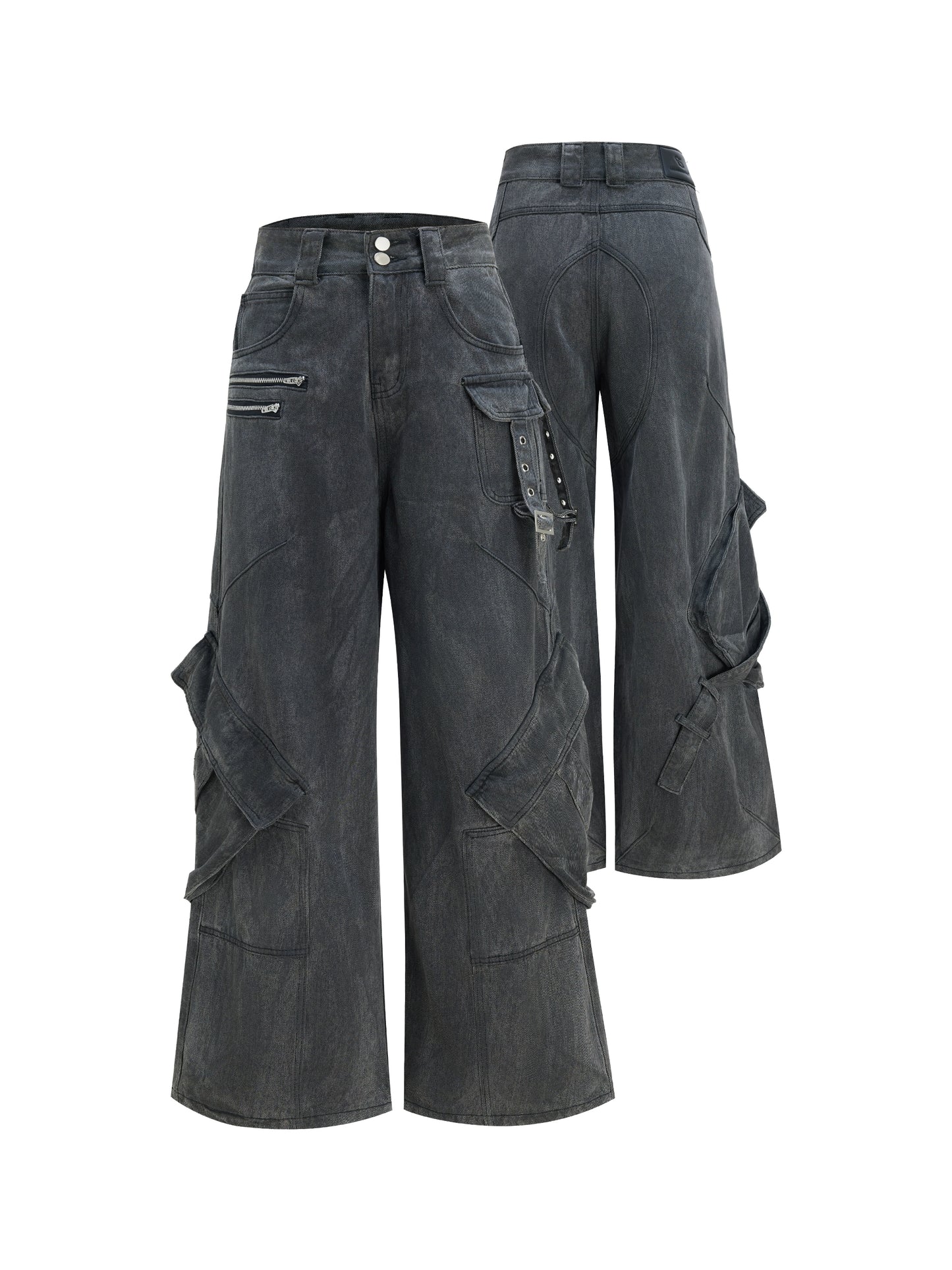 Multi Pocket Wide Leg Denim Jeans WN22630