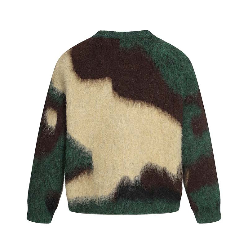 Camouflage Print Letter Embroidery Knit Sweater WN23576