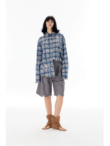 Pleated Design Floral Sequin and Bead Embellished Wide Leg Half Pants WN18873