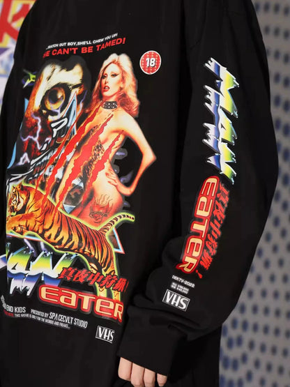 Graphic Tiger Print Oversize Long Sleeve T-Shirt WN22257