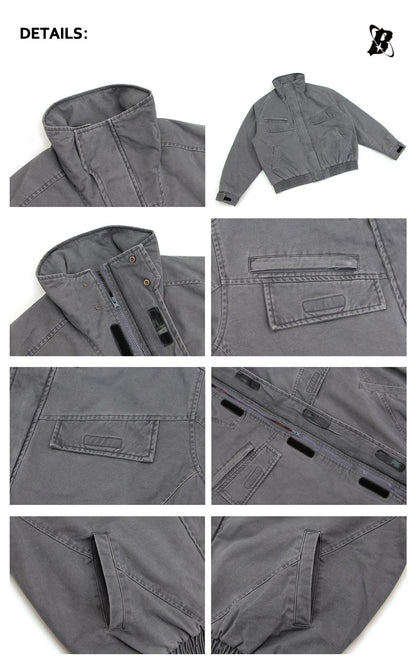 Heavyweight Washed Zip-Up Stand Neck Workwear Jacket WN26332