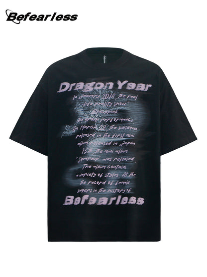 Dragon Year Graphic Letter Print Oversize Short Sleeve T-Shirt WN26391