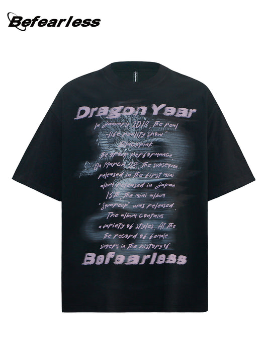 Dragon Year Graphic Letter Print Oversize Short Sleeve T-Shirt WN26391