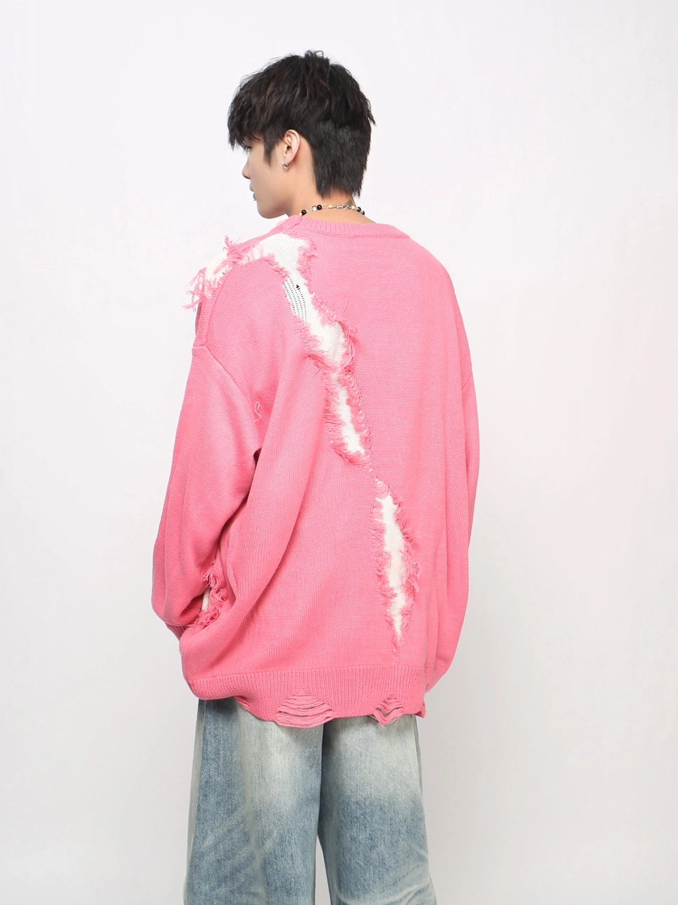 Damage Hole Oversize Knit Sweater WN21046