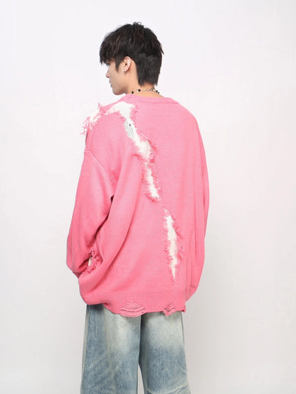 Damage Hole Oversize Knit Sweater WN21046
