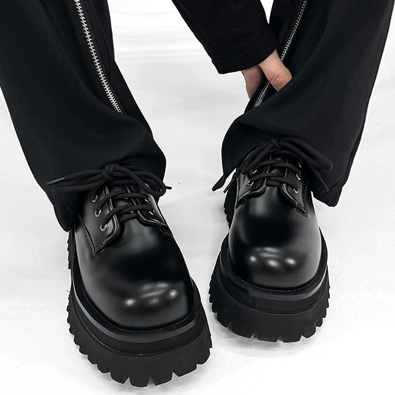 Round Toe Chunky Sole Leather Shoes WN19146