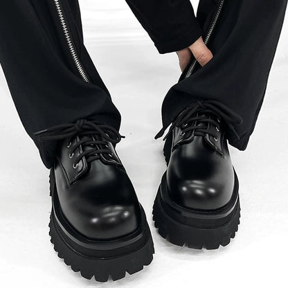 Round Toe Chunky Sole Leather Shoes WN19146