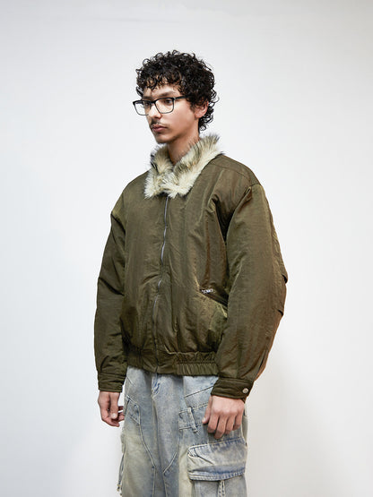 Fake Fur Collar Oversize Short Padded Jacket WN22920