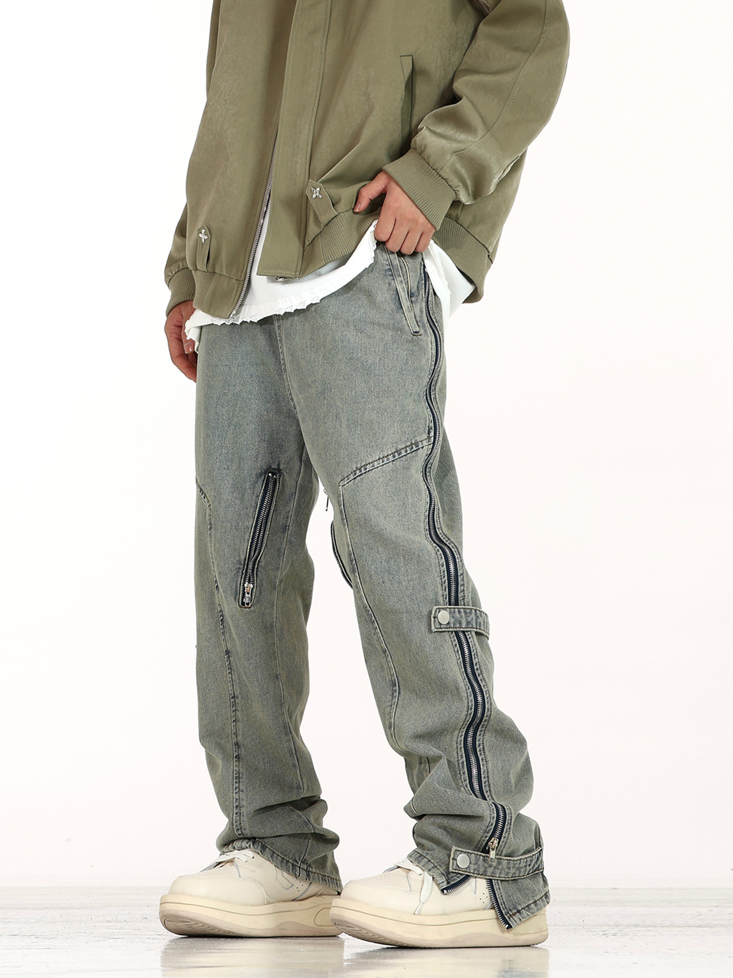 Side Zipper Denim Jeans  WN5729