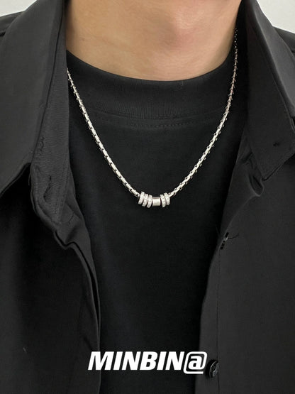 Rhinestone Circle Titanium Steel Necklace WN19253