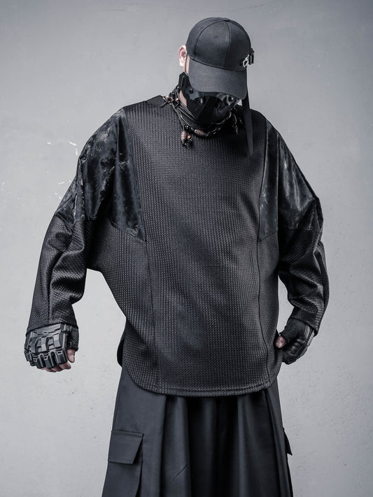 PU Leather Batwing Long Sleeve T-Shirt WN22558