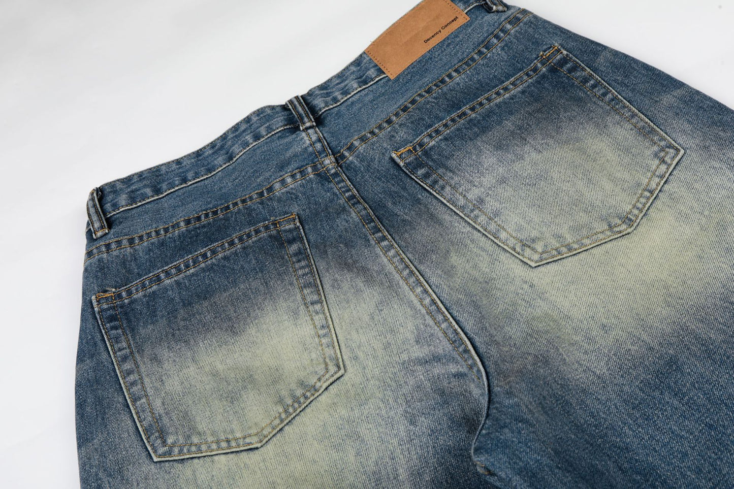 Washed Whisker Damage Wide Leg Denim Jeans WN26008