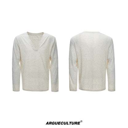 Deep V-Neck Breathable Oversize Long Sleeve T-Shirt WN27011