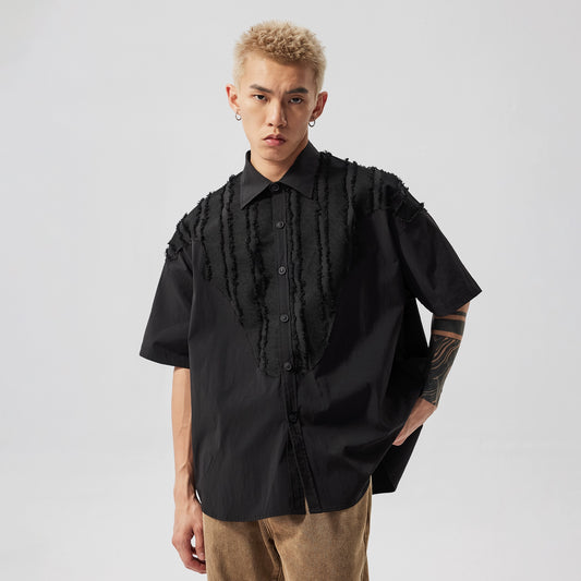 Deconstructed Raw Edge Patchwork Short Sleeve Shirt WN17501