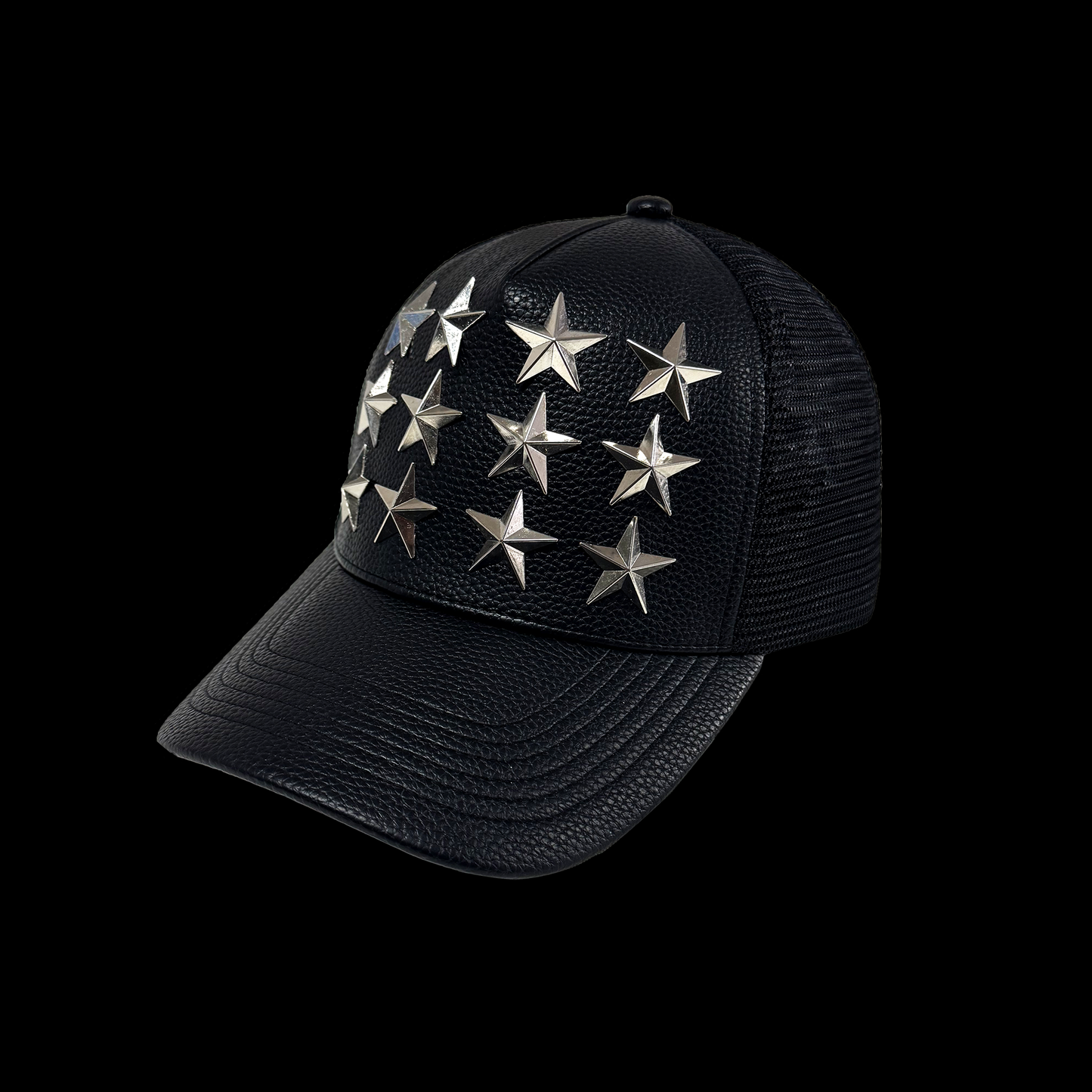 Pentagram Studs PU Leather Curved Brim Hat WN20957