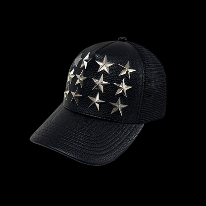 Pentagram Studs PU Leather Curved Brim Hat WN20957