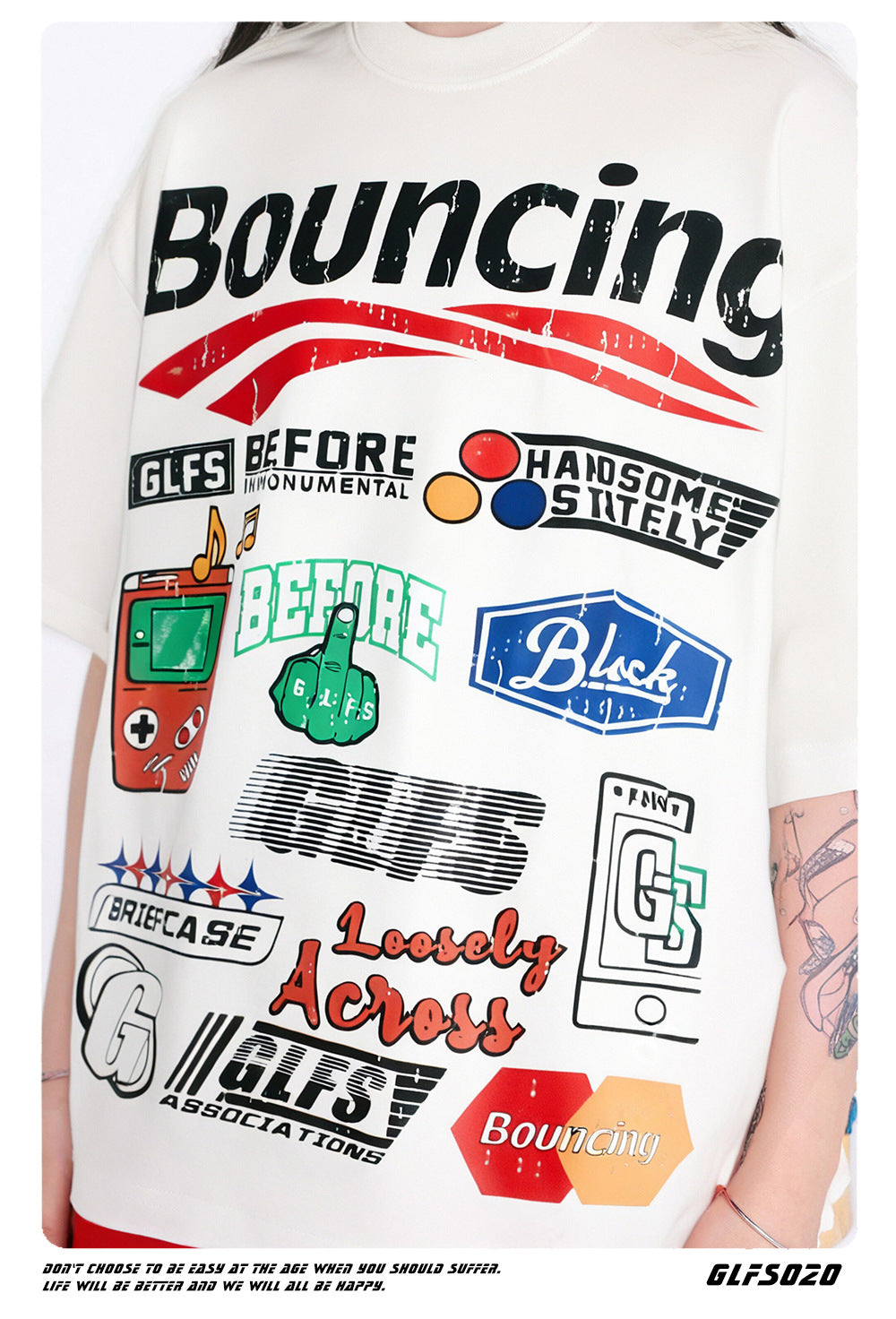 Sticker Graffiti Letter Short Sleeve T-Shirt WN26603
