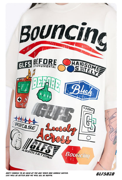 Sticker Graffiti Letter Short Sleeve T-Shirt WN26603