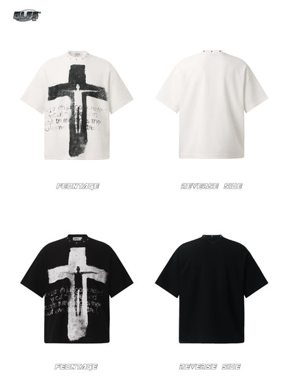 Studs Design Cross Art Print Short Sleeve T-Shirt WN26574