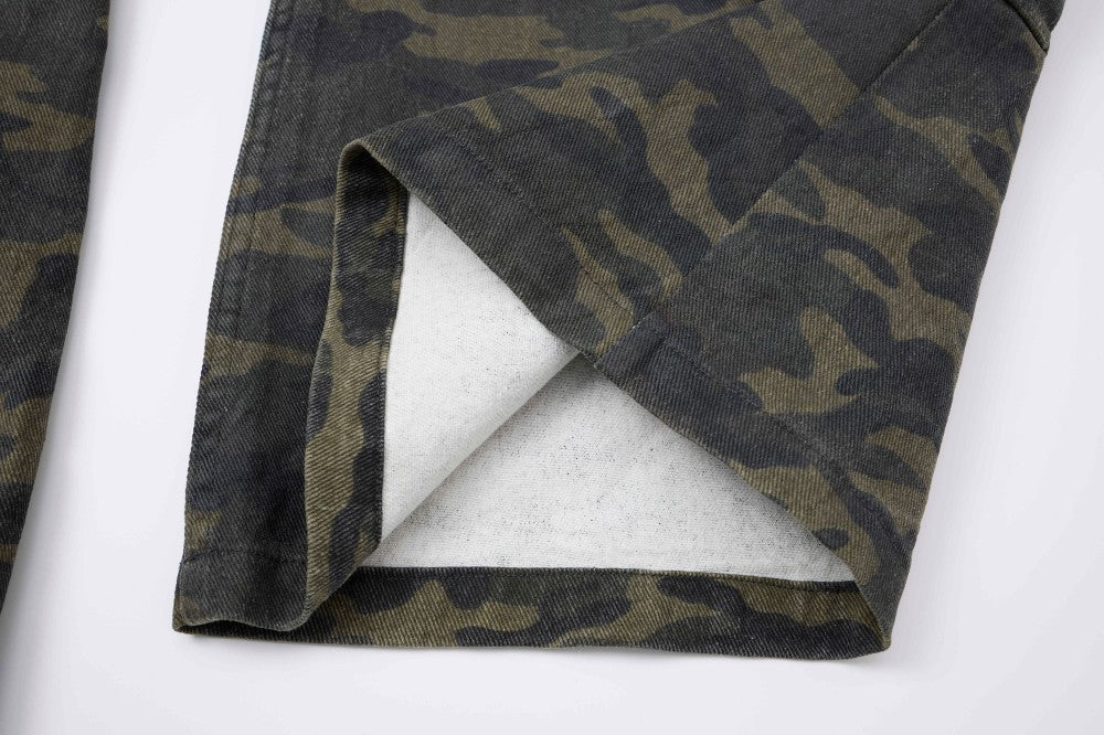 Camouflage Cargo Pocket Wide Leg Denim Jeans WN28009
