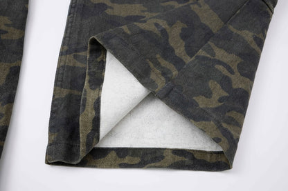 Camouflage Cargo Pocket Wide Leg Denim Jeans WN28009