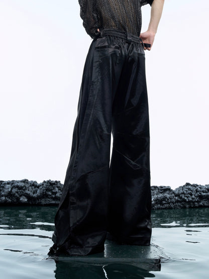 Glossy Flowing Drape Design Wide-Leg Trousers WN10525