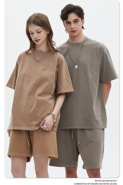 Washed Dyed Oversize Damage Short-sleeve T-shirt & Short Sweatpants Setup WN6630-K