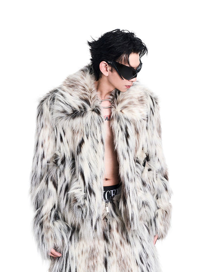 Leopard Fake Fur Jacket & Wide-Leg Fake Fur Pants Setup WN10220