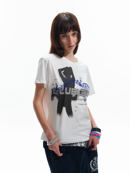 Music Note Letter Graphic Print Short Sleeve T-Shirt WN27208