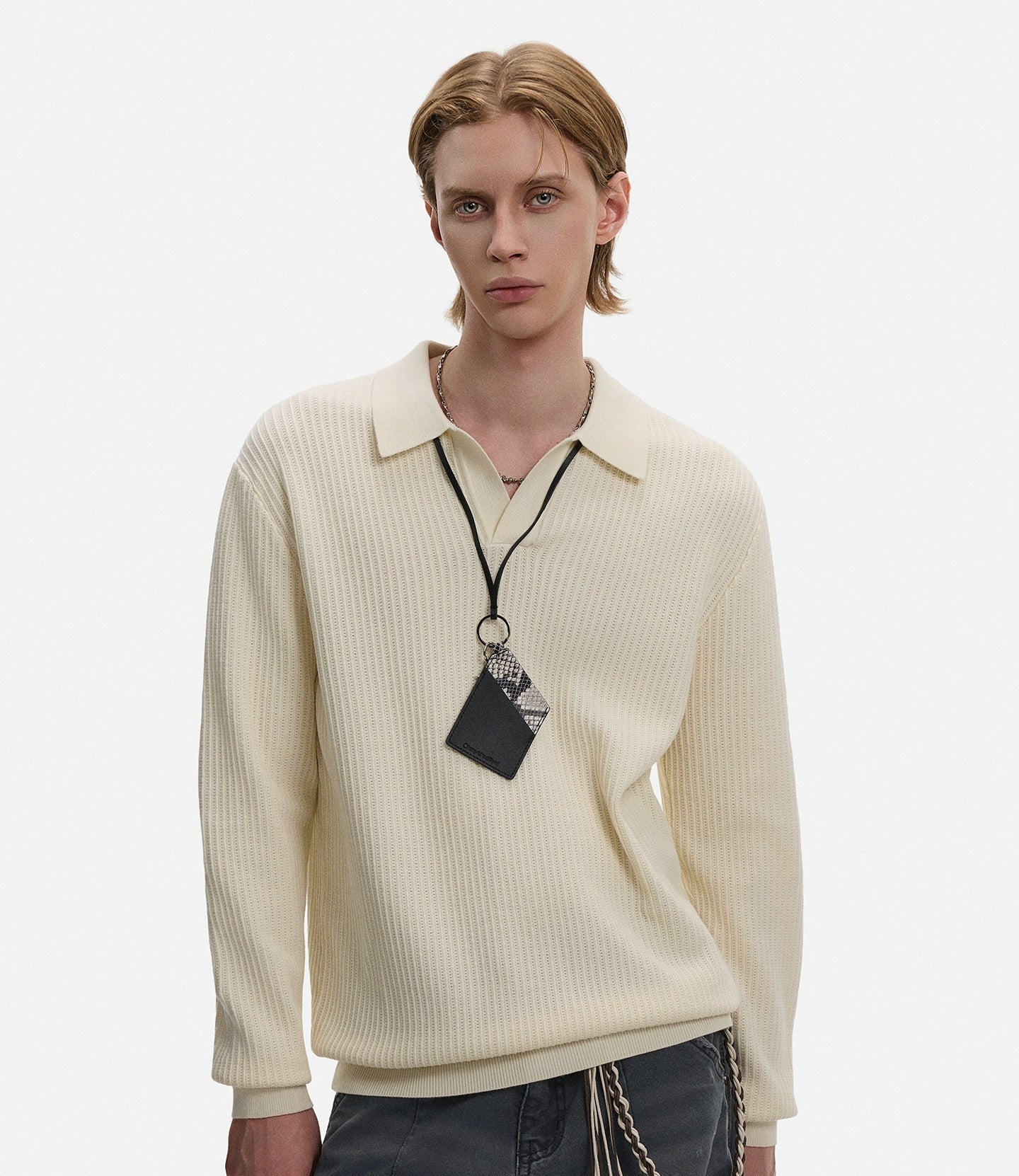 Polo-Collar Knit Long Sleeve Sweater WN21422