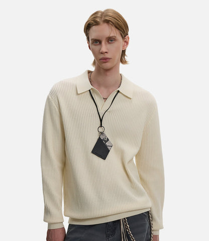 Polo-Collar Knit Long Sleeve Sweater WN21422