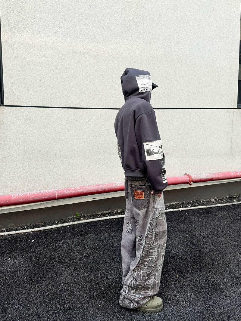 Patch Portrait Oversize Zipper Hoodie WN21157