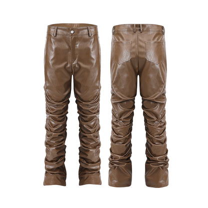 PU Leather Pleats Straight Pants WN25754