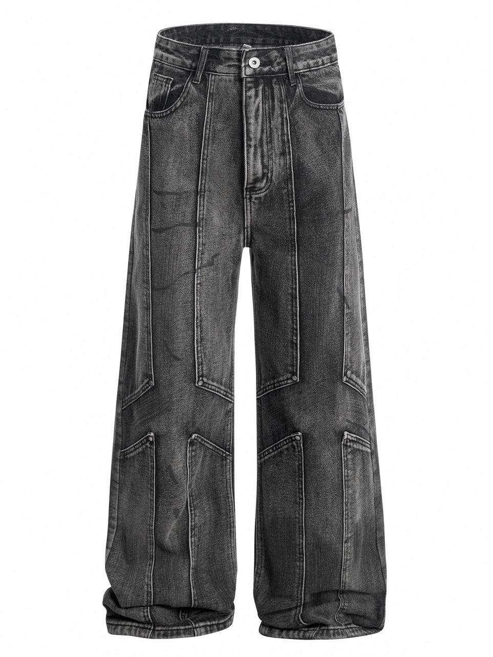 Washed Heavy Mix Design Wide Leg Denim Jeans WN21017