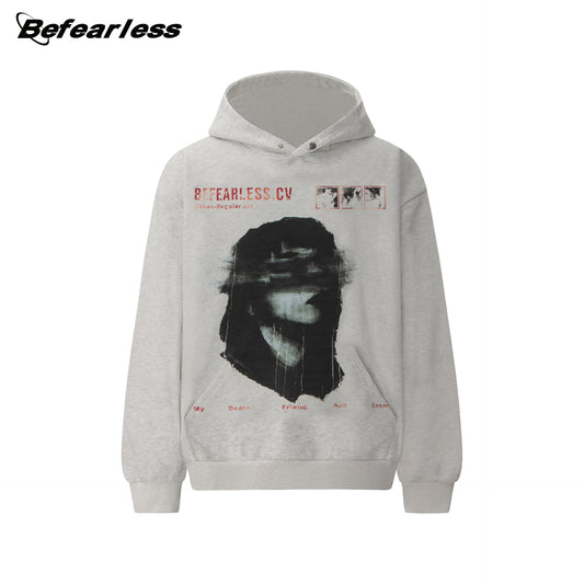 Washed Portrait Print Boxy Oversize Pullover Hoodie WN26320